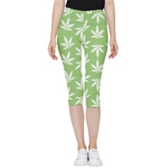 Weed Pattern Inside Out Lightweight Velour Capri Leggings 