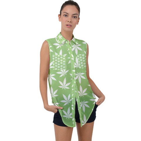 Weed Pattern Sleeveless Chiffon Button Shirt by Valentinaart