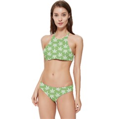 Weed Pattern Banded Triangle Bikini Set