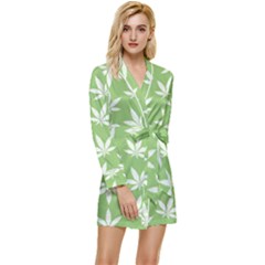 Weed Pattern Long Sleeve Satin Robe by Valentinaart