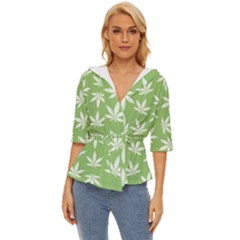 Weed Pattern Lightweight Drawstring Hooded Top