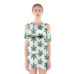 Weed Pattern Shoulder Cutout One Piece Dress by Valentinaart