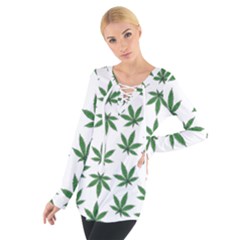 Weed Pattern Tie Up Tee by Valentinaart