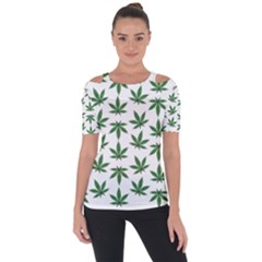 Weed Pattern Shoulder Cut Out Short Sleeve Top by Valentinaart