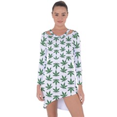 Weed Pattern Asymmetric Cut-out Shift Dress