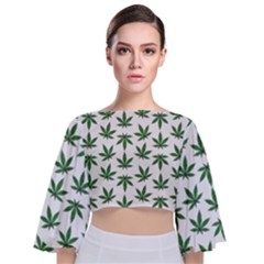 Weed Pattern Tie Back Butterfly Sleeve Chiffon Top by Valentinaart