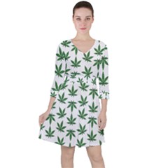 Weed Pattern Quarter Sleeve Ruffle Waist Dress by Valentinaart