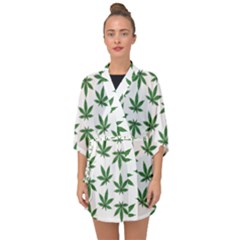 Weed Pattern Half Sleeve Chiffon Kimono by Valentinaart