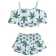 Weed Pattern Kids  Off Shoulder Skirt Bikini by Valentinaart