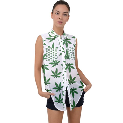 Weed Pattern Sleeveless Chiffon Button Shirt by Valentinaart