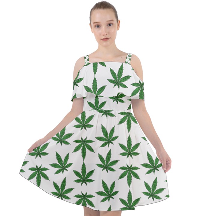 Weed Pattern Cut Out Shoulders Chiffon Dress