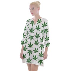 Weed Pattern Open Neck Shift Dress by Valentinaart