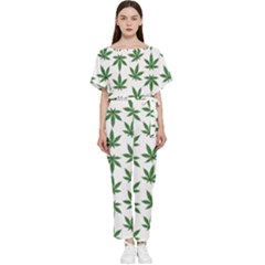 Weed Pattern Batwing Lightweight Chiffon Jumpsuit by Valentinaart