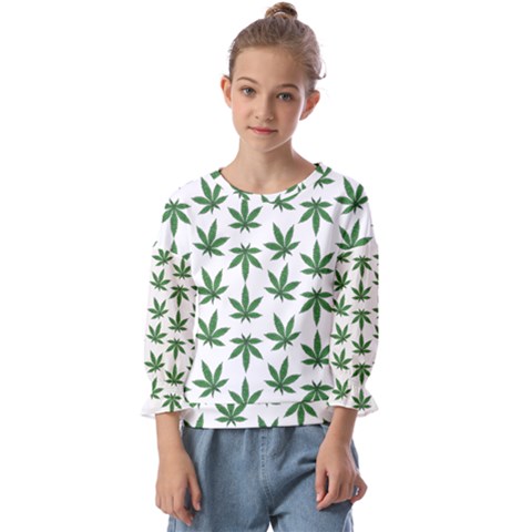 Weed Pattern Kids  Cuff Sleeve Top by Valentinaart