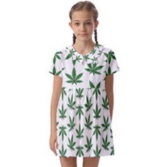 Weed Pattern Kids  Asymmetric Collar Dress