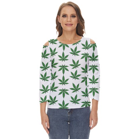 Weed Pattern Cut Out Wide Sleeve Top by Valentinaart