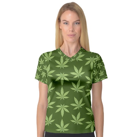 Weed Pattern V-neck Sport Mesh Tee by Valentinaart