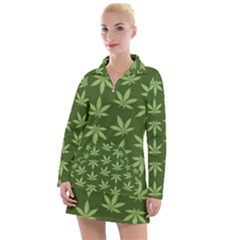 Weed Pattern Women s Long Sleeve Casual Dress by Valentinaart