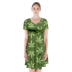 Weed Pattern Short Sleeve V-neck Flare Dress by Valentinaart