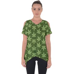 Weed Pattern Cut Out Side Drop Tee by Valentinaart