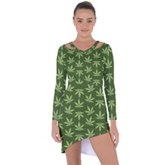 Weed Pattern Asymmetric Cut-out Shift Dress by Valentinaart