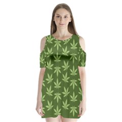 Weed Pattern Shoulder Cutout Velvet One Piece