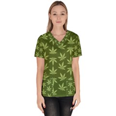 Weed Pattern Women s V-neck Scrub Top by Valentinaart