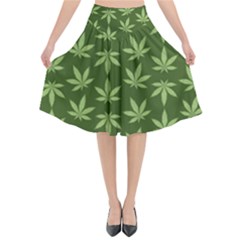 Weed Pattern Flared Midi Skirt by Valentinaart