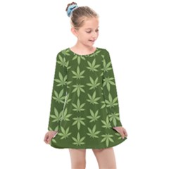 Weed Pattern Kids  Long Sleeve Dress by Valentinaart