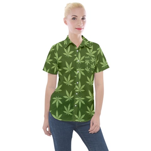 Weed Pattern Women s Short Sleeve Pocket Shirt by Valentinaart