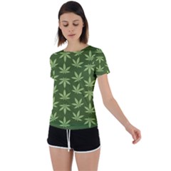 Weed Pattern Back Circle Cutout Sports Tee by Valentinaart