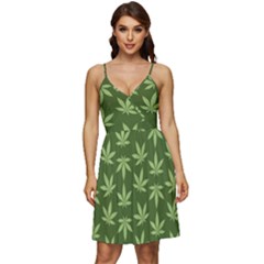 Weed Pattern V-neck Pocket Summer Dress 