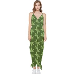 Weed Pattern Sleeveless Tie Ankle Chiffon Jumpsuit by Valentinaart