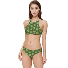 Weed Pattern Banded Triangle Bikini Set