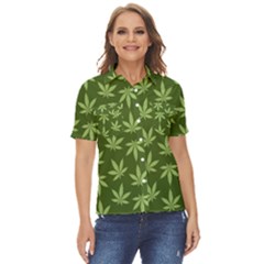 Weed Pattern Women s Short Sleeve Double Pocket Shirt