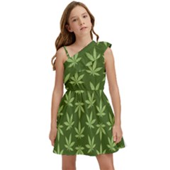 Weed Pattern Kids  One Shoulder Party Dress