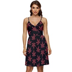 Weed Pattern V-neck Pocket Summer Dress 