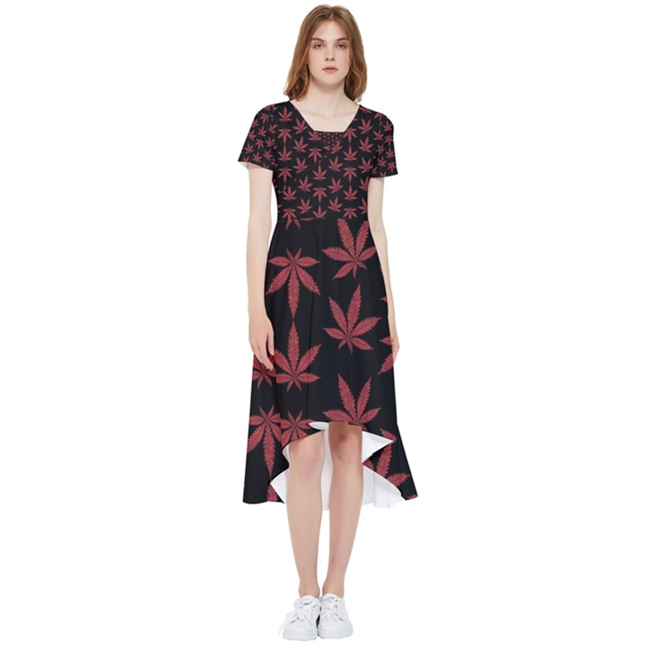 Weed Pattern High Low Boho Dress