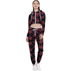 Weed Pattern Cropped Zip Up Lounge Set by Valentinaart