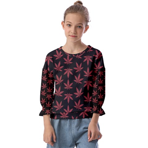 Weed Pattern Kids  Cuff Sleeve Top by Valentinaart