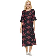 Weed Pattern Double Cuff Midi Dress by Valentinaart