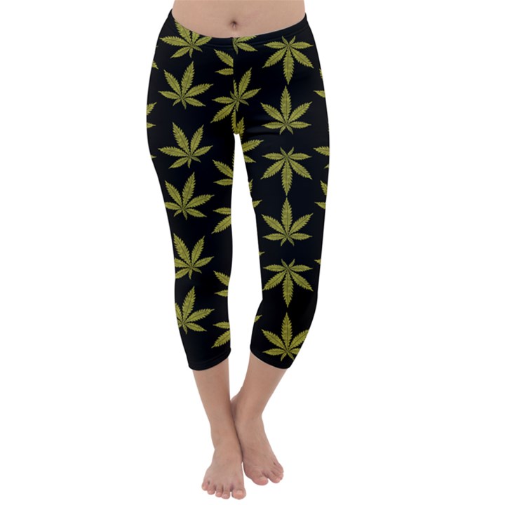 Weed Pattern Capri Winter Leggings 