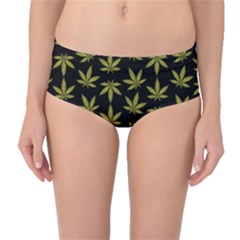 Weed Pattern Mid-Waist Bikini Bottoms