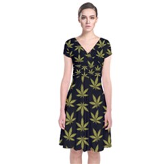 Weed Pattern Short Sleeve Front Wrap Dress by Valentinaart