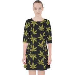 Weed Pattern Quarter Sleeve Pocket Dress