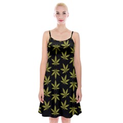 Weed Pattern Spaghetti Strap Velvet Dress