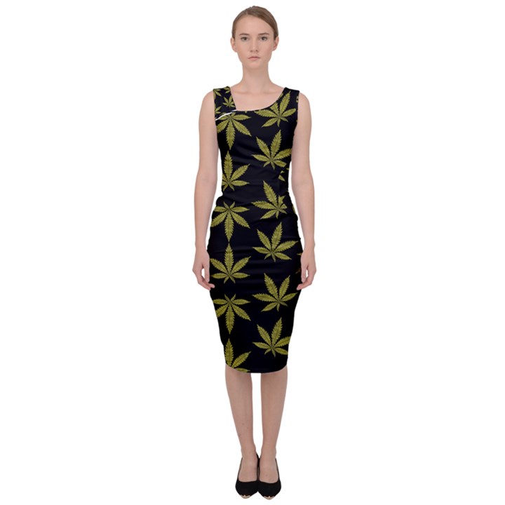 Weed Pattern Sleeveless Pencil Dress