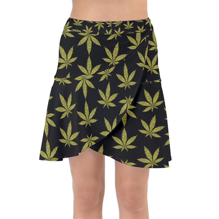 Weed Pattern Wrap Front Skirt