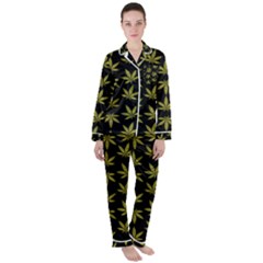 Weed Pattern Satin Long Sleeve Pajamas Set