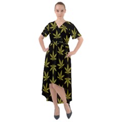 Weed Pattern Front Wrap High Low Dress